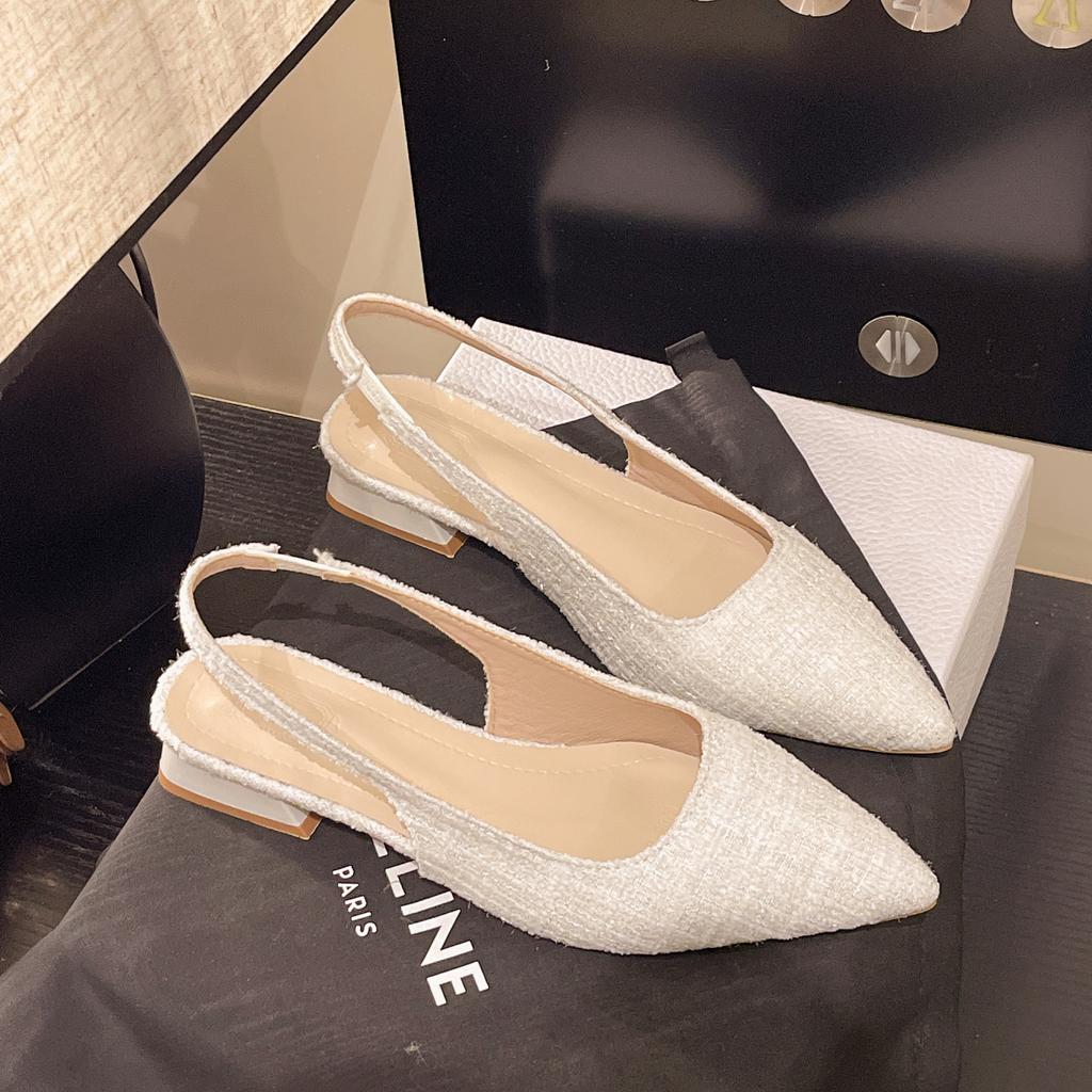 Sea Salt Black White Pointed High Heel Sandals for Women Back Hollow Half Headed Single Shoes Fashion Versatile Dress Shoes