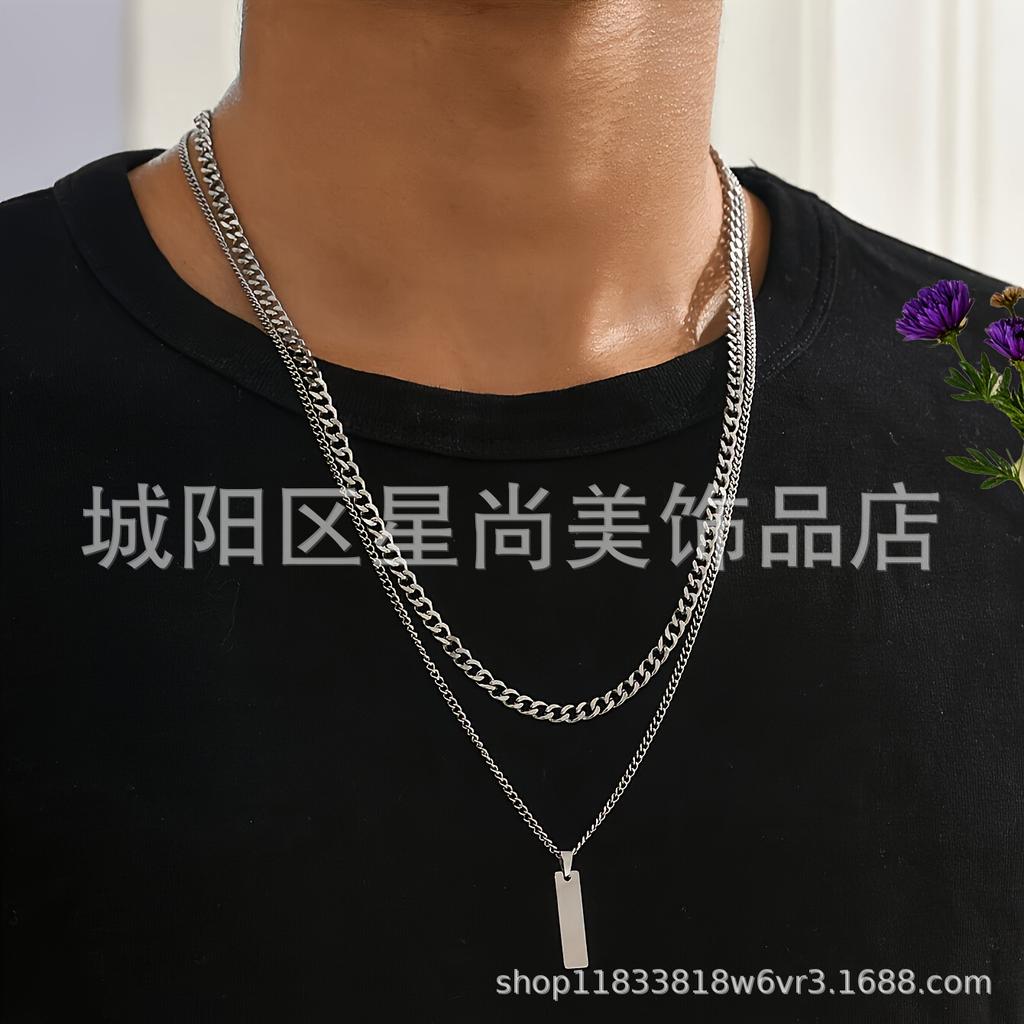 Long Double Layer Stacked Necklace Pendant Simple Personality Pendant ins Hip Hop Accessories