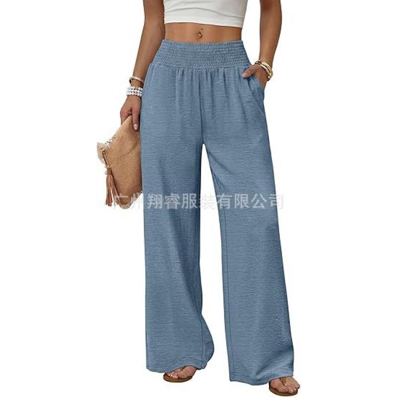 Womens High-Waisted Wide-Leg Casual Trousers Solid Color Loose Fit 2026 Comfortable Straight Pants