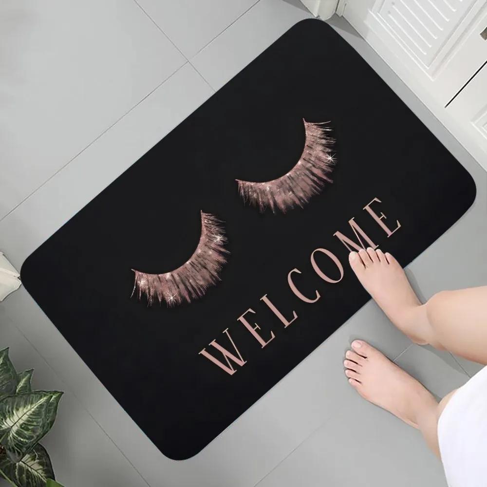 Eyelash Pattern Printed Carpet Flannel Foot Pad Mat Suitable for Bedroom Bathroom Kitchen Entrance Rug Home Decoration
