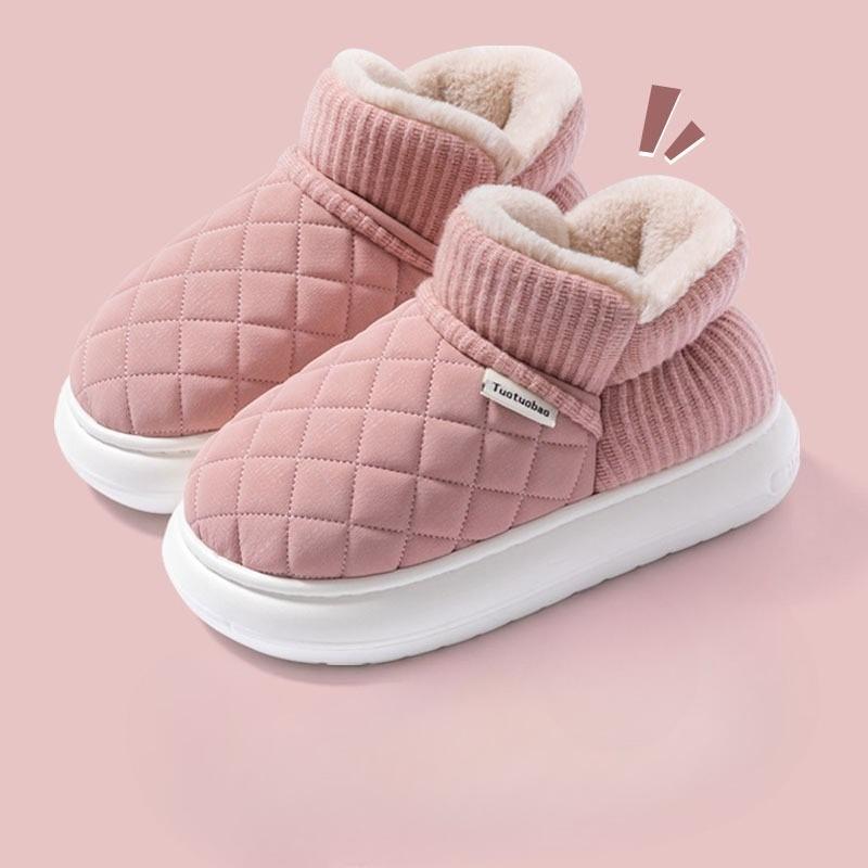 New Women's Thick-soled Anti-slip Cotton Shoes with Fleece Heels for Home Use