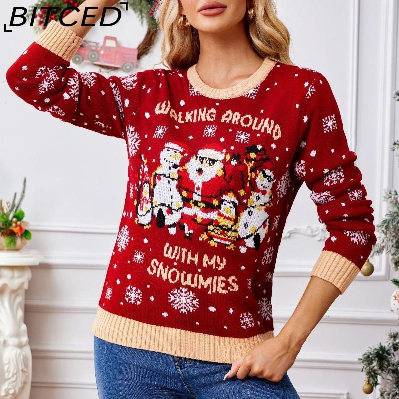 

BITCED Red Christmas Sweater for Women Fall/Winter Snowflake Christmas Pullover XXL красный