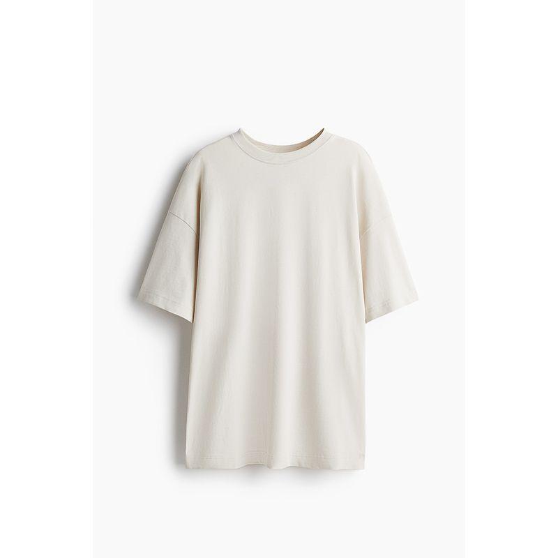 

HM Women s T-shirt 2025 Autumn New Fashion Casual Casual Jersey Rib Neckline Large Profile T-shirt 1137208 Light beige 041 170/116(XL)