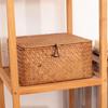 Seagrass Woven Cattail Desktop Storage Box with Lid - 4-Compartment Organizer for Cosmetics, Tea, Coffee Table, or Mooncakes