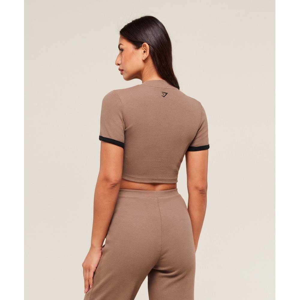Gymshark Ribbed Cotton Crop Top Mocha Mauve Black B3c2w Nc1z