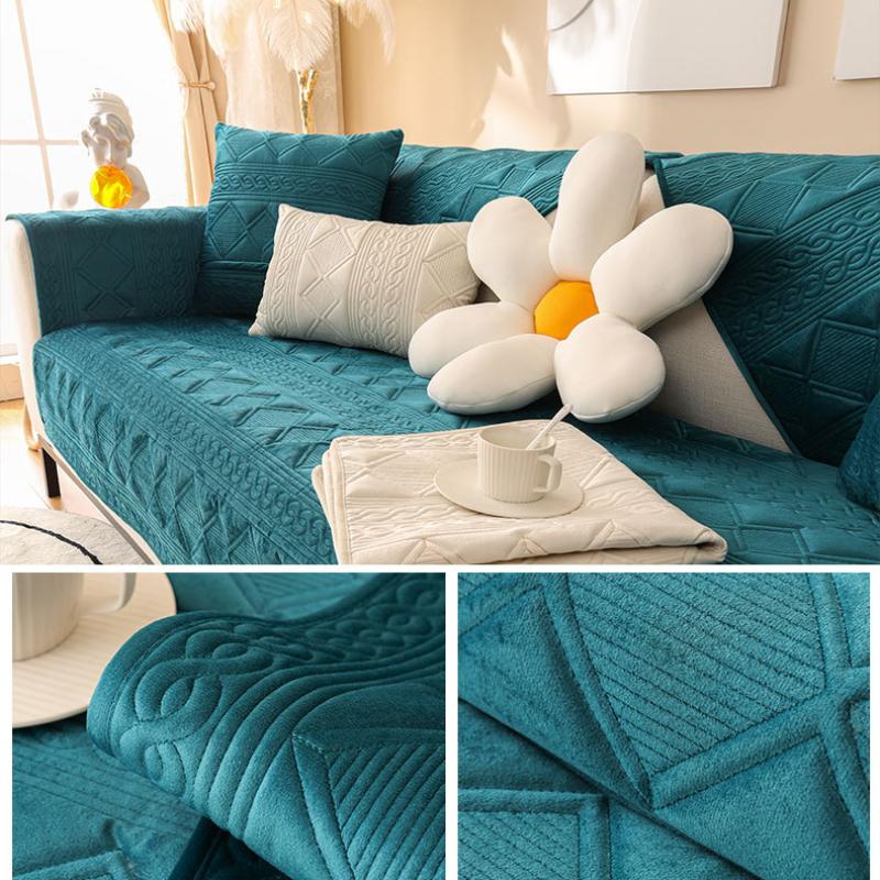 Soft Comfortable Velvet Sofa Cushion Four Seasons Universal Anti Slip Seat Cushion Solid Color Minimalist Breathable Couch Towel