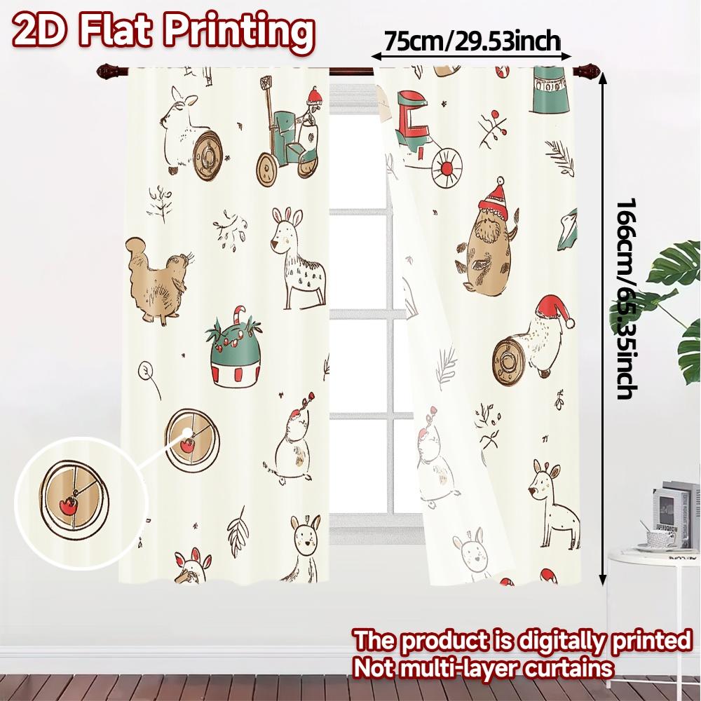 2 szt., Zasłony Świąteczne Urocze Zwierzę Traktor (3) Nowoczesne Wzory Zasłony Tkanina Zasłonowa Wszechstronne Wszystkie Odpowiednie do Sypialni i