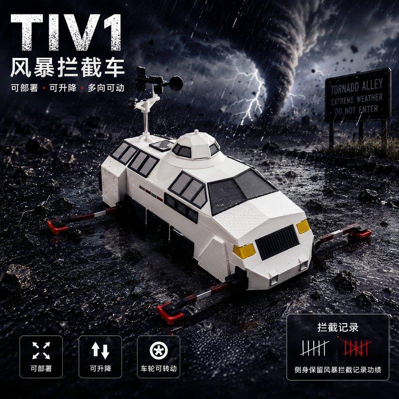 3d Printed Tiv1 Tornado Intercept Vehicle Model With Deployable Lift Chassis Articulated Toy Desktop Display Decor Gift