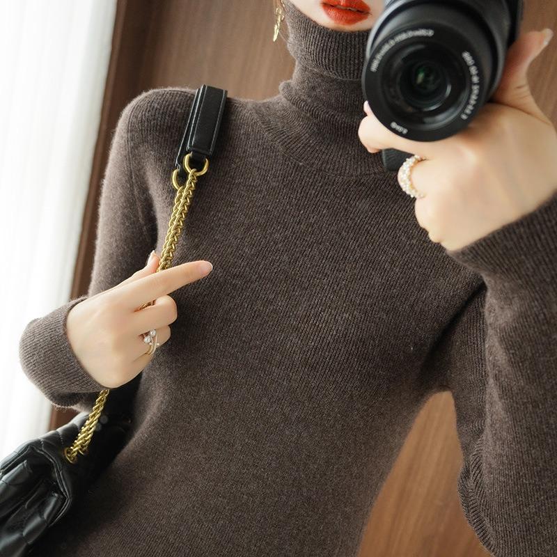 Autumn Semi High Neck Long Sleeve Knitted Sweater Women Winter Fashion Slim Fit Pullover Base Sweaters Ladies Warm Elegant Casual Woman Jumpers 25062