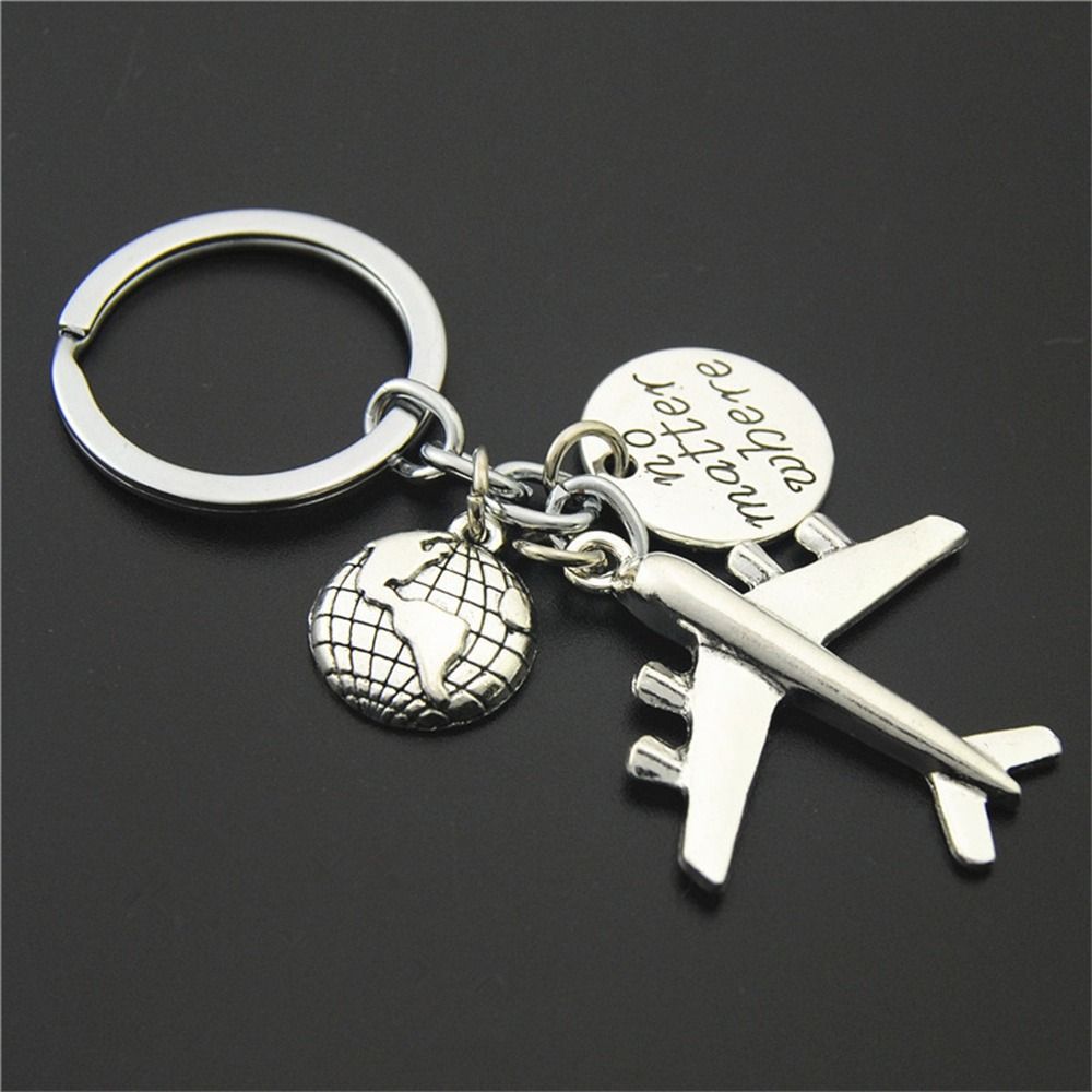 Metal No Matter Where Earth Airplane Keychains Travel Keyring Key Ring No Matter Where Pendant