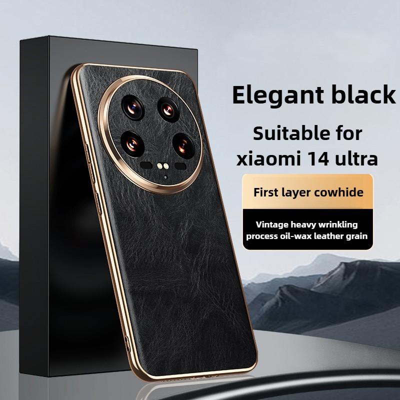 Genuine Leather for Xiaomi 15 Case Electroplated Gold Edge Alligator Pattern Lens Precision Hole Leather Case for Xiaomi14 Ultra
