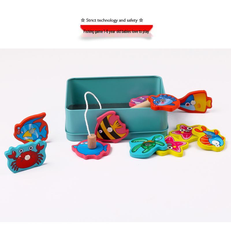 Kids' Magnetic Wooden Fishing Toy - Educational Fun for Toddlers Aged 1-3
