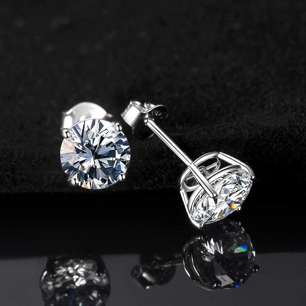925 Sterling Silver Stud earrings Set | White Gold Plated Hypoallergenic Stud Earrings | Cubic Zirconia Stud Earrings for Women