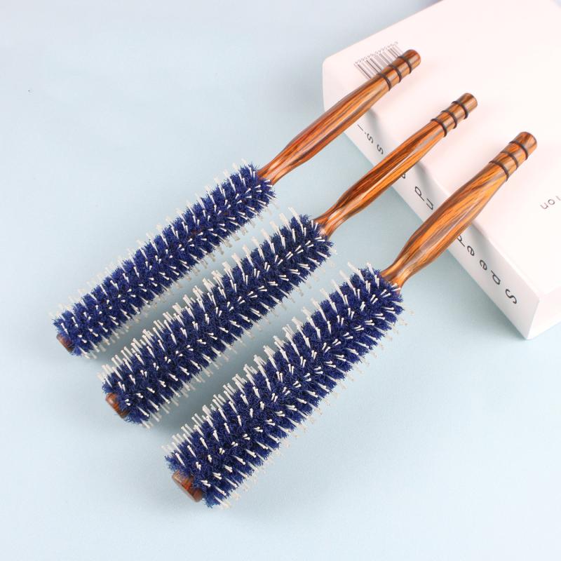 Anti Static Wood Natural Boar Bristle Hair Round Brush Hairdresser Styling Tool Teasing Brush For Hair Curly Comb Barber Salon