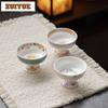 80ml Hand-painted Floral High Foot Teacup Aesthetic Tea Bowl Tea Pair Tea-tasting Meditation Cup Jianzhan Master Cups Tea Items