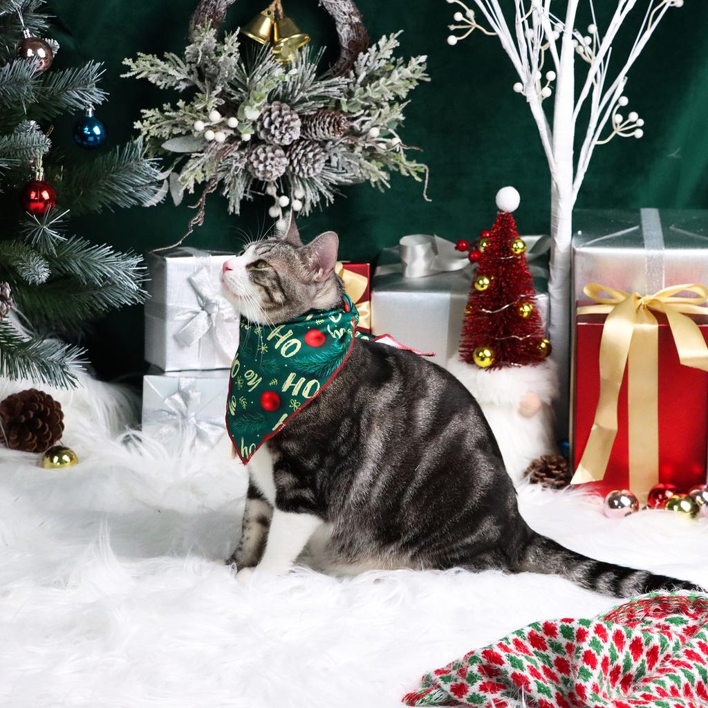 Dog Bandana Christmas HO Pine Needle Neaves Printed Pet Bandana Scarf Triangle Kerchief Pet Accessories Decoration  Pets Christm