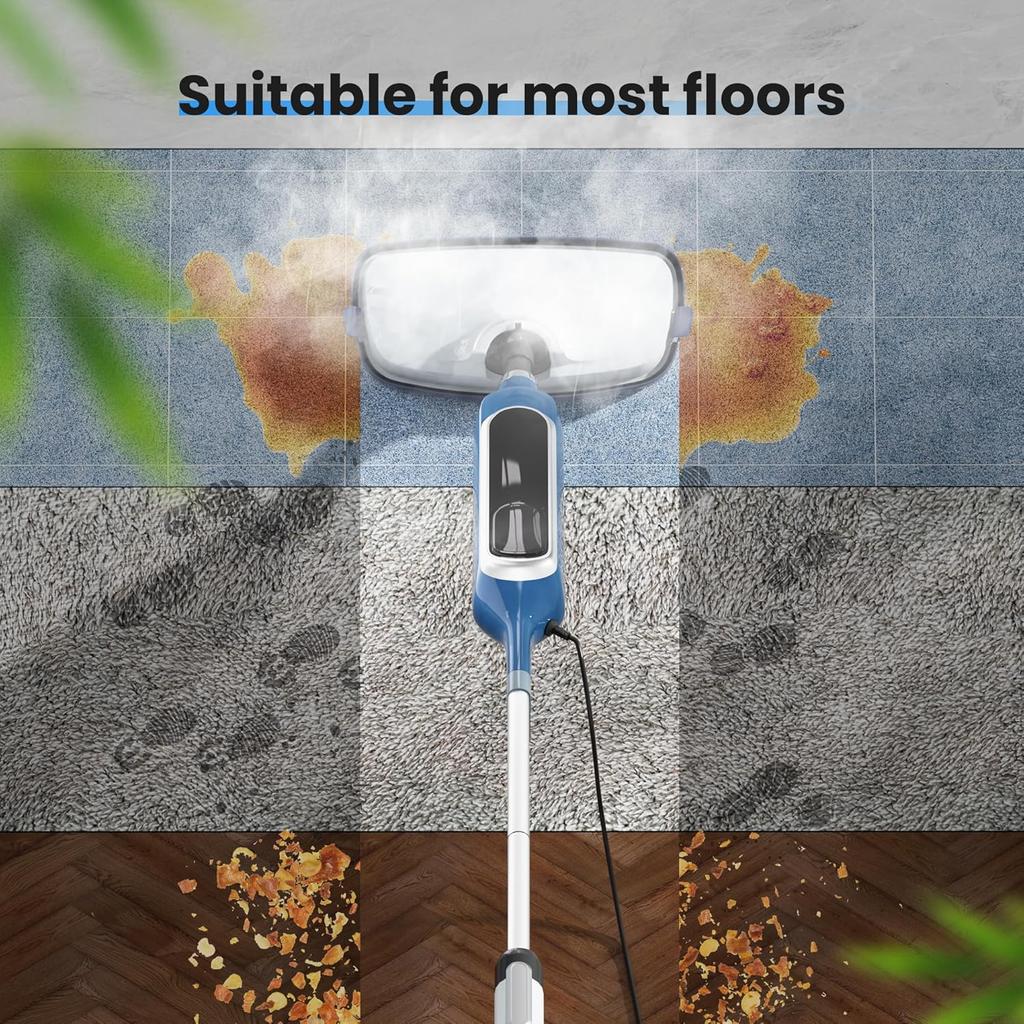 12-in-1 Detachable Steam Mop, 23FT Cord, for Hardwood, Tile, Carpet, Furniture, Clothes, Windows - Blue