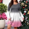 Plus Size Women's Gradient Print Casual Spring/Autumn Pocket Round Neck Long Sleeve Dress