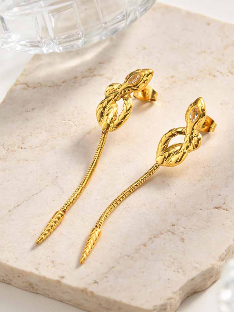 Snake Chain Long Tassel Earrings for Women, Stainless Steel  18K Gold Plated Dangle Earrings Fashion Jewelry