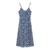 French-Style Floral V-Neck Spaghetti Strap Dress for Women, Summer Sweet and Spicy Girl Dress, Blue Retro Elegant Slit Long Dress