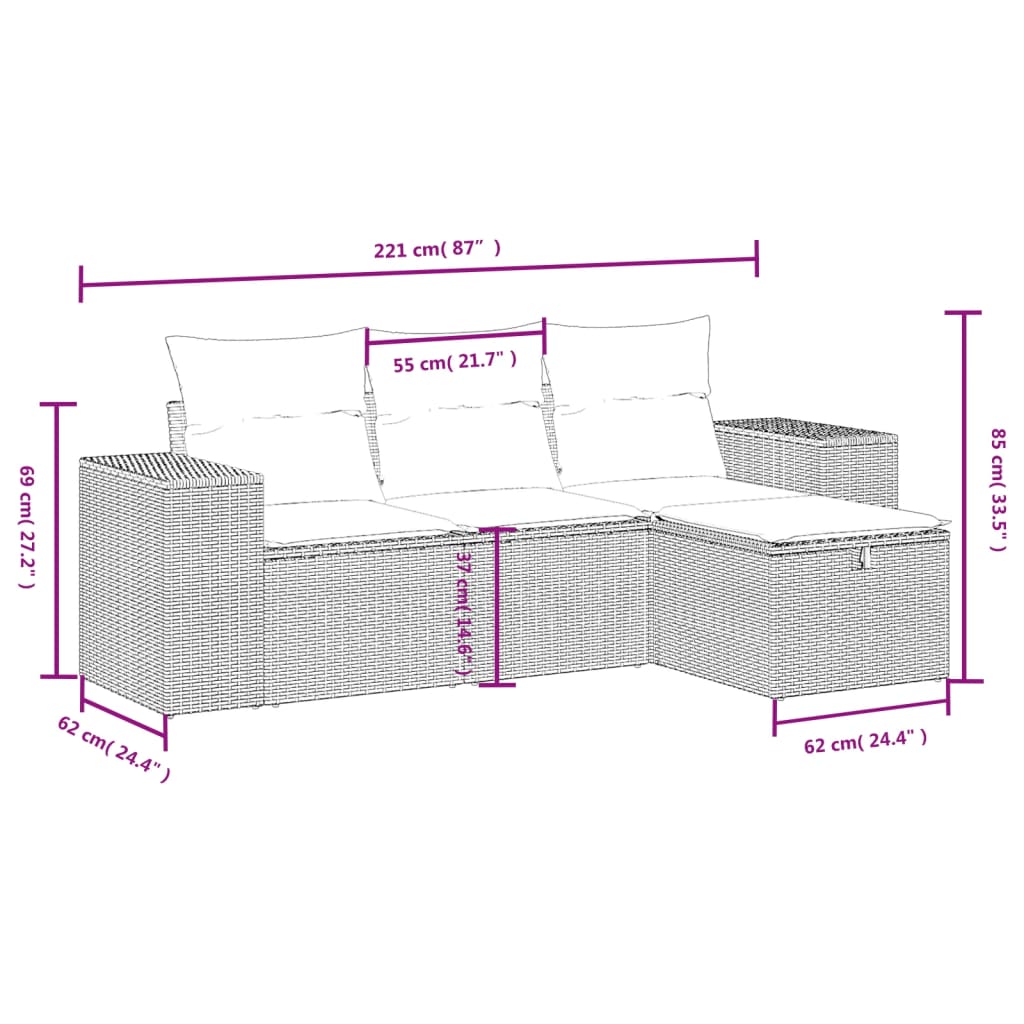 4 Piece Garden Sofa Set with Cushions Beige Mix Poly Rattan