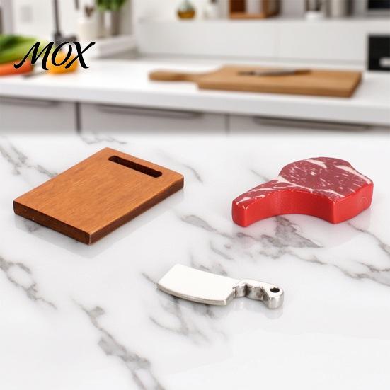 Doll Kitchen Countertop Accessories 3Pcs/Set Mini Steak Cutting Board, Tiny Wooden Realistic Board Knife Miniature for Mansion Butcher Display And Set