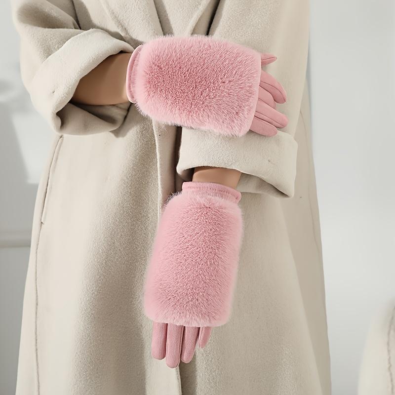 Women's Winter Plush Lined Warm Windproof Cold-Proof Touchscreen Gloves, 1 Pair