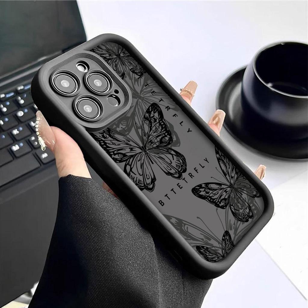 Black Butterfly Groove Phone Case for iPhone 14/15/16/17 Pro Max