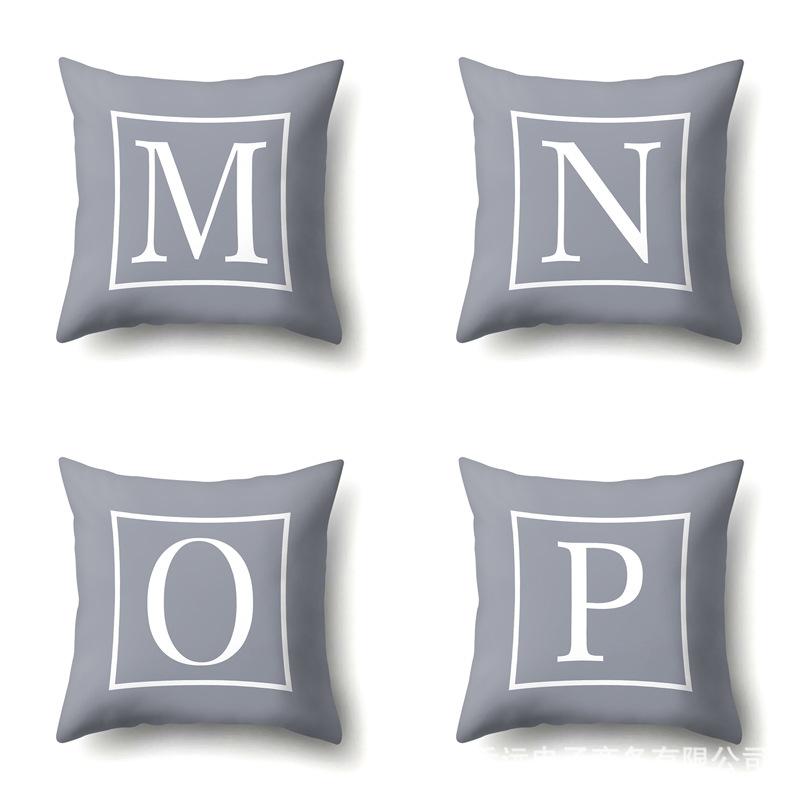 Polyester Pillow Case Gray Base Literary Home Car Decoration 26 English Letter Cushion Car Cushion Cover