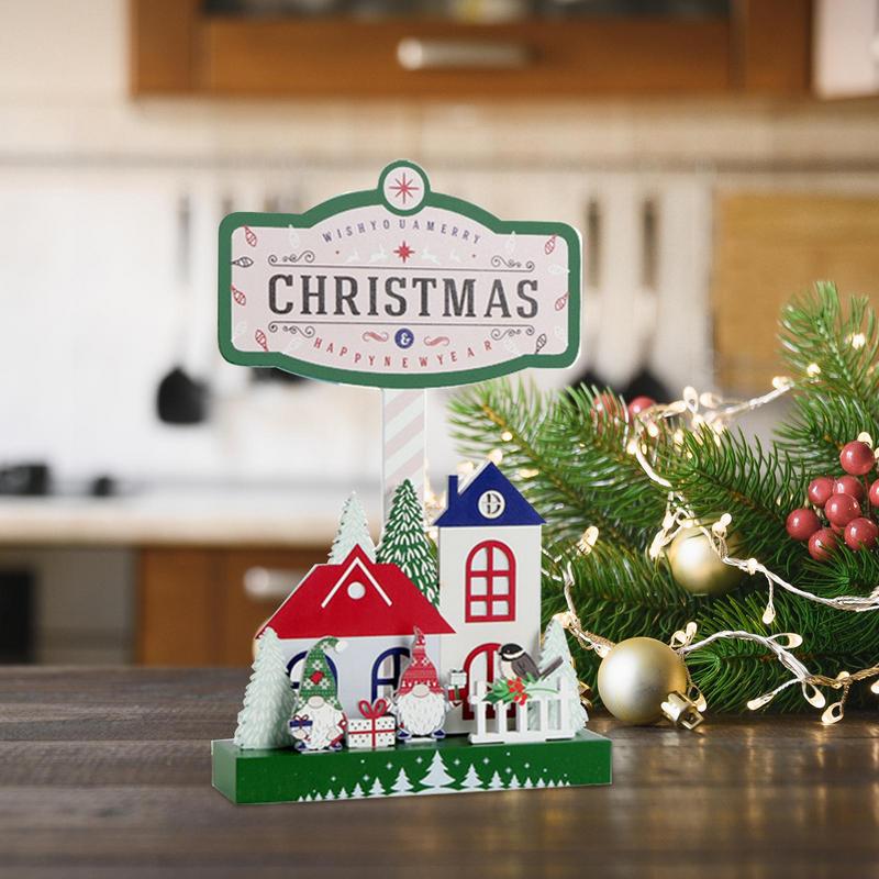 Christmas Wooden House Table Sign Merry Christmas Wood Table Signs Christmas Winter House Ornaments Decorative Table Centerpiece