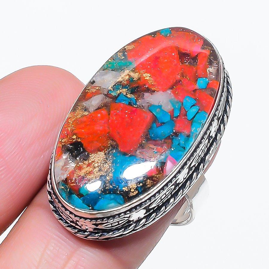 

Natural Spiny Oyster Gemstone 925 Sterling Silver Jewelry Ring Size 8.5 z0B10