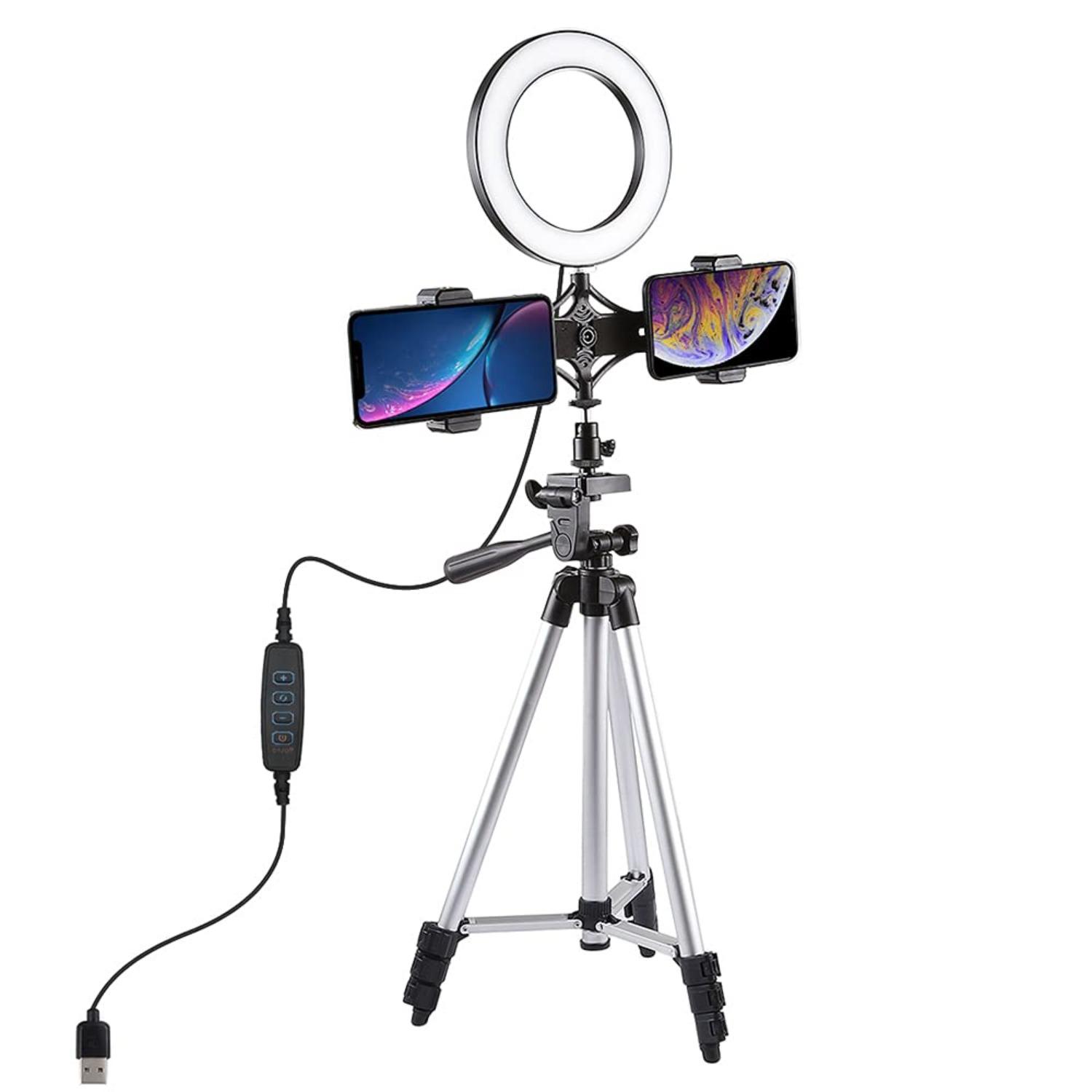 Video Ring Light with Telescopic Light Stand Mini Desktop Tripod 6.3 Inch Dimmable 3 Lighting Modes USB Powered 10 Levels Brightness for Network чёрный