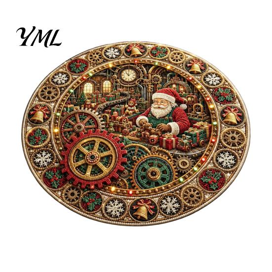 Washable Christmas Area Rug Round 3D Rug, Optical Illusion Santa Gnome Non-slip Play Mat for Toddlers Pattern, Holiday Floor Living Room Entryway