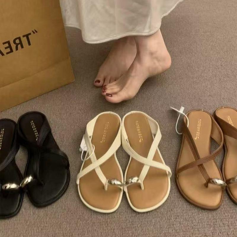 Retro brown premium open-toed sandals fairy shoes new summer flat-bottomed vacation cool slippers