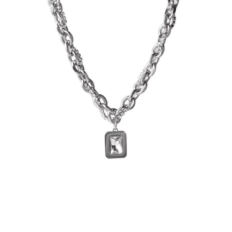 Minimalist Style Rock Candy Letter Men s Sweatshirt Necklace Women s Niche Design High-end Cuban Chain Titanium Steel Hip-hop Collarbone Chain Wrapped rock sugar neckla
