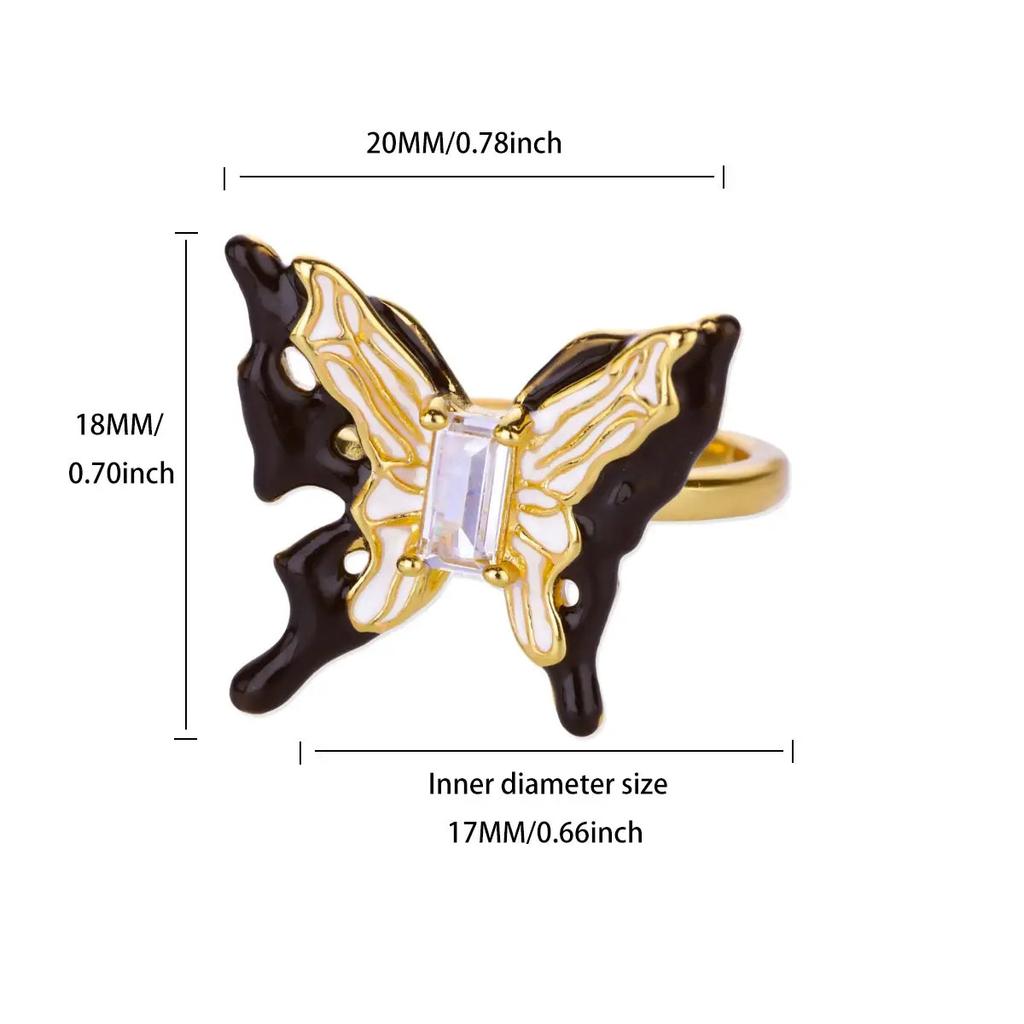 New Luxury Color Treasure Butterfly Ring Women's Titanium Steel Zircon Ring Niche High-end Light Luxury Cold Wind Index Finger Ring