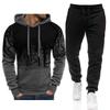 Mens Sportswear Set: Hooded Fleece Sweatshirt Long Pants Ink-Splash Print Warm Casual Tracksuit Fall