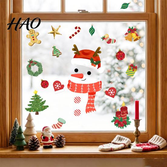 Holiday Glass Stickers Christmas Window Clings, Cartoon Antlers Snowman Wall Stickers, Waterproof PVC Clings Decorative Decals for Home Windows