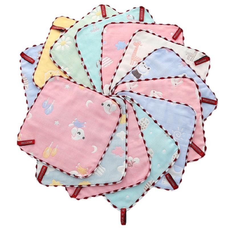 6 Layer Gauze Baby Washcloth 25x25cm Soft Absorbent Jacquard Infant Burp Cloth Thickened Face Towel For Autumn Winter