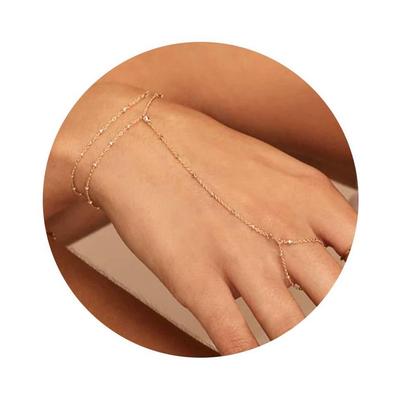 Bracciale Anello Dito con Catena a Palline in Acciaio Inossidabile Placcato Oro 18K - Gioiello Estivo da Spiaggia per Donne, Resistente allo Sbiadimento.