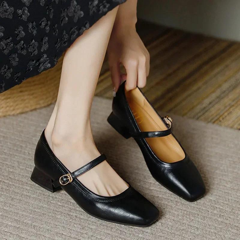 Fashion New Mary Jane Shoes for Women Retro Style Square Toe Low Heel Single Shoes Soft and Comfortable Ballet Shoes Zapatos Mujer