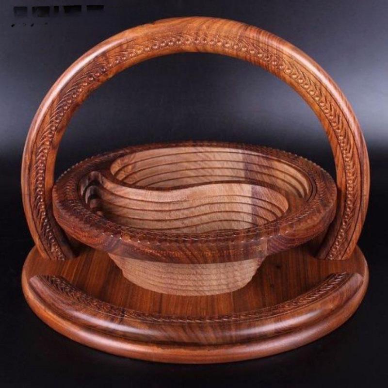 Blue Wooden Geometric Fruit Basket: Walnut Wood, Pakistani Dried Fruit, Free Shipping - Chinese Style