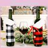 Adorable Christmas Themed Flap Checkered Wine Bottle Wrap In Luxurious Fabric