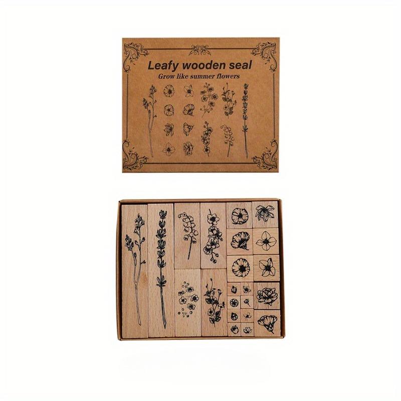 

30pcs/set Natural Plants Leaf Flower Wooden Stamp Set Collage Junk Journal Scrapbooking Card Making Standard Stamps. Beige