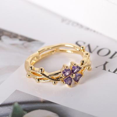 Able Exquisite Niche Four Leaf Flower Design Finger Ring Classic Personalized Hollow Flower Adjustable Opening Ring