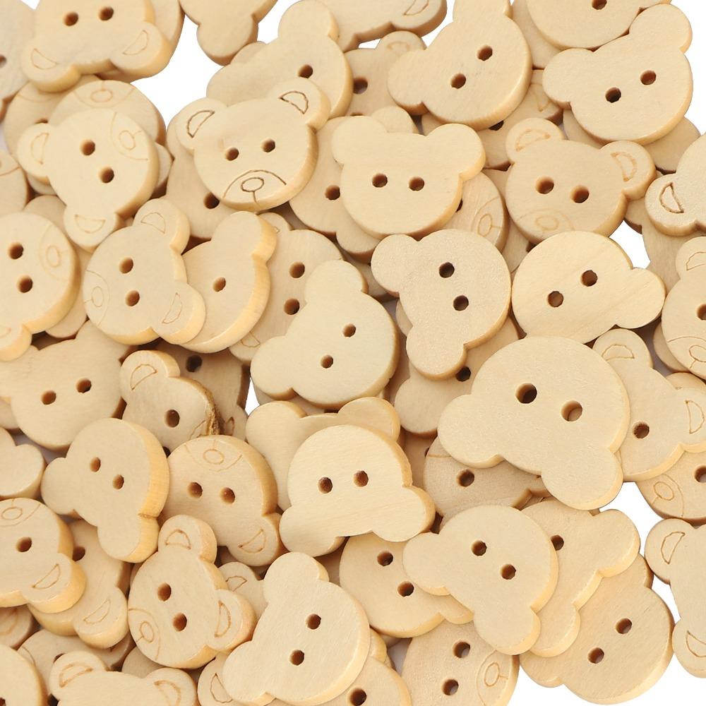 100pcs 21mm Diameter Animal Sewing Buttons Unfinished Raw Wood Bear Shape Buttons For Sewing Crafts