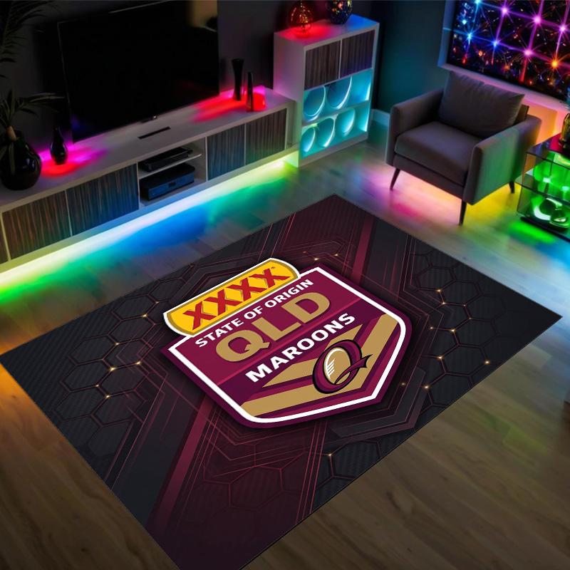 Queensland Maroons Design Crystal Velvet Carpet Cozy Non?Slip Printed Rug For Bedroom Living Room Entrance