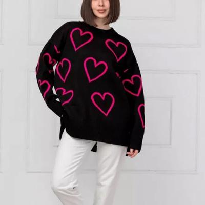 Herbst und Winter Neue Mode Rundhals Liebe Farbe Pullover Damen Locker Jacquard Pullover Frau