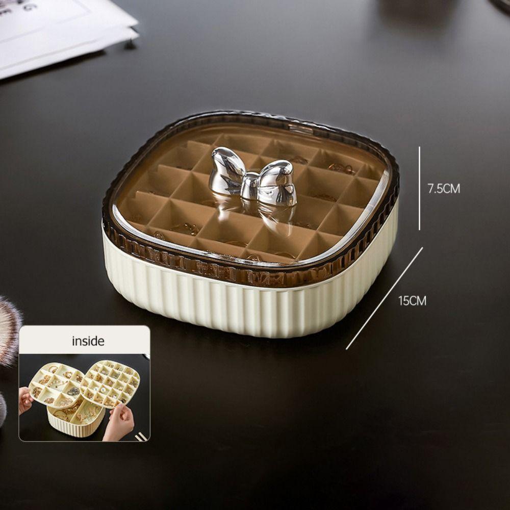 Multi-Compartments Earrings Storage Case Transparent Lid Travel Jewelry Holder  Rings