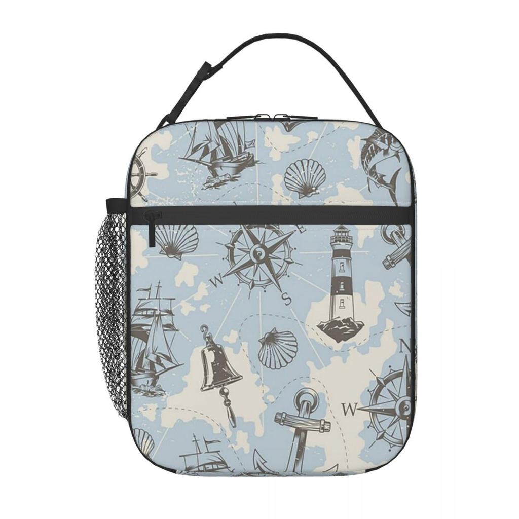 Navy Ship Nautical Anchor And Ship Wheel Ocean Insulated Lunch Bag for Women Kids Portable Food Boxes Thermal Lunch Box Tote